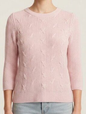 Soft Pink Cable Crewneck Sweater